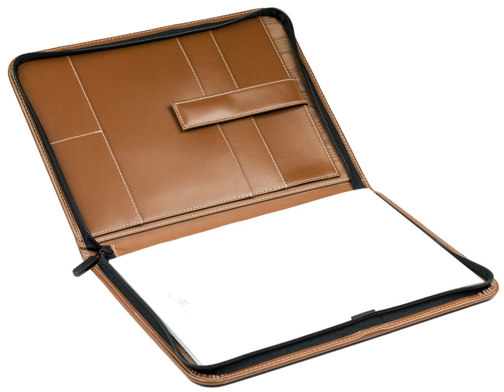 Reißverschluss Schreibmappe DIN A4, incl. Memoblock CAMBRIDGE Top Grain Rindleder hellbraun